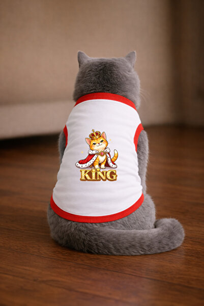 petite pati تيشيرت أبيض مطبوع عليه قطة مقاس XL (100% قطن ممشط)