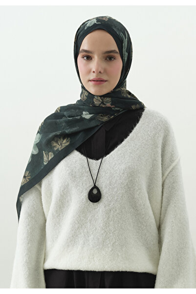 Fresh Fall Breeze Patterned Cotton Viscose Shawl Deep Green