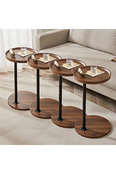 1st Wooden Coffee Side Table Round Design - Brown & Black 4 pieces