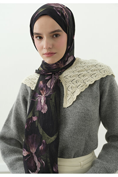 Fresh Zelinda Patterned Cotton Viscose Shawl Mürdüm