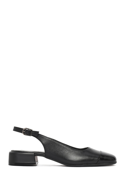 Derimod Women's Black Open Back Short Thick Heeled Leather Shoes 26Pfd411418