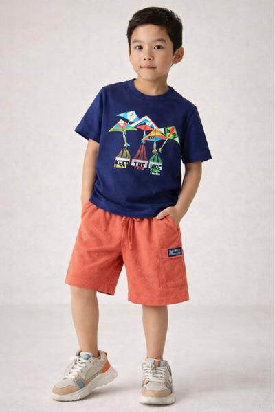 Victor and Jane Boys’ 2-Piece Set – Mountain Graphic T-Shirt & Textured Shorts