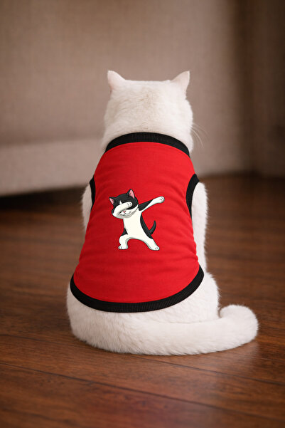 petite pati تيشيرت للقطط مطبوع عليه قطة ناروتو باللون الأحمر مقاس L (100% قطن...