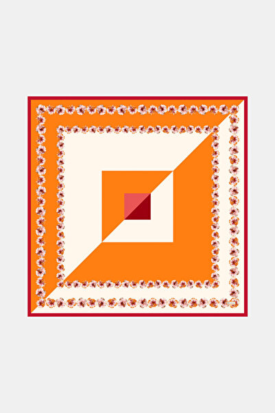 Vakko TURUNCU ÇİÇEK DESENLİ TWİLL EŞARP