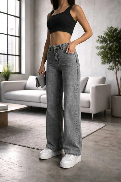 sion jeans Füme Comfort Likralı Süper Yüksek Bel Salaş Jean Palazzo Blueva
