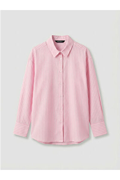 LC Waikiki M1 Sezon Pink Striped Poplin Women's Shirt