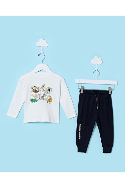 REDTAG طقم بيجامة مطبوع أبيض للأولاد الرضع (قطعتين)