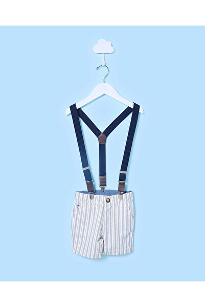 REDTAG Infant Boys Cream Striped Shorts With Suspenders