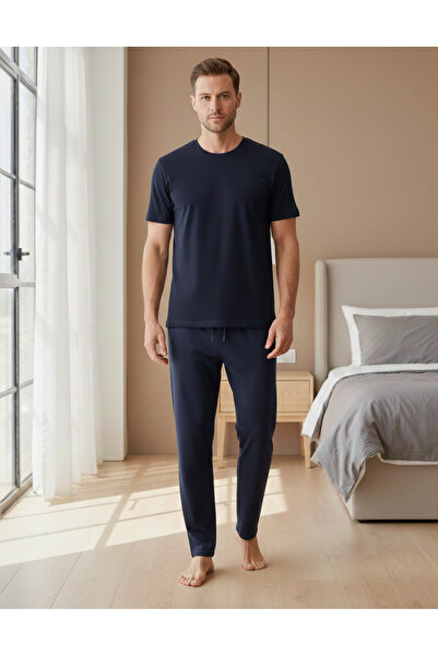 REDTAG Men Navy Solid Pyjama Set (2 Piece)