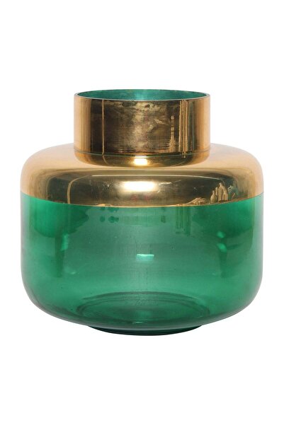 Sagebrook Home مزهرية زجاجية، 9 بوصات، من طراز الجادة الخامسة، أخضر/ذهبي