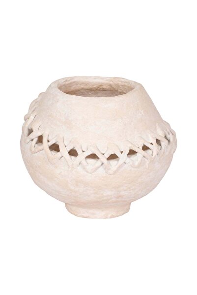 Sagebrook Home 10" STITCHED PAPER MACHE ROUND VASE, WHITE