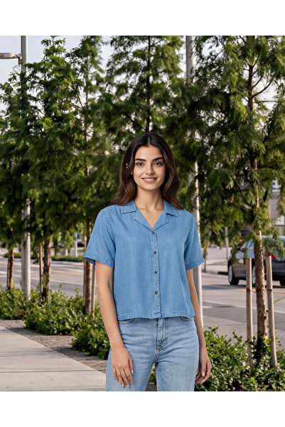 REDTAG Women Blue Tencel Shirt