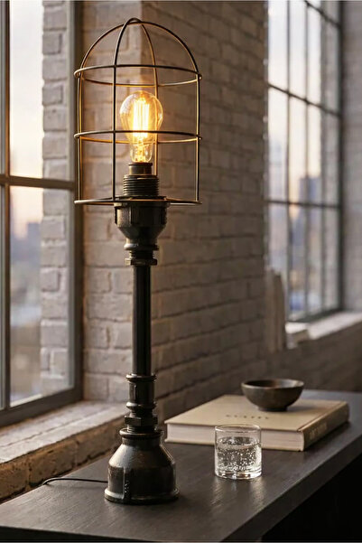 HOMİNG London Metal Rustik Abajur Siyah