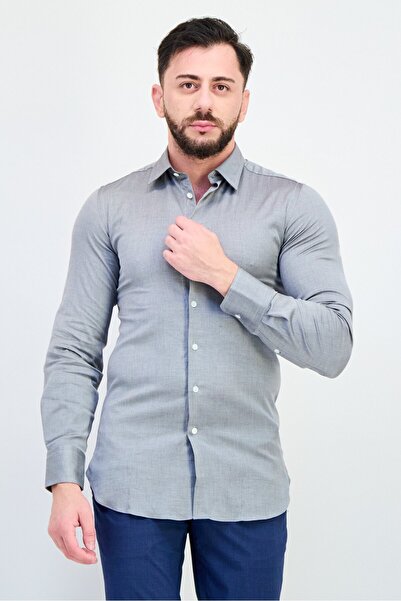 Thomas Pink Men Slim Fit Heather Long Sleeves Dress Shirt, Grey