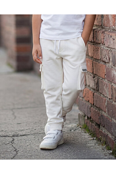 REDTAG Boys Ivory Track Pants with Cargo Pocket