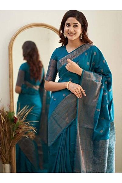 MYSMAR Blue Lichi Silk Saree - MAF3019 | Blue