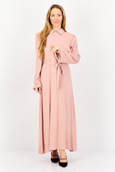 Ulyashova Women Solid Tie Waist Maxi Dress, Old Pink