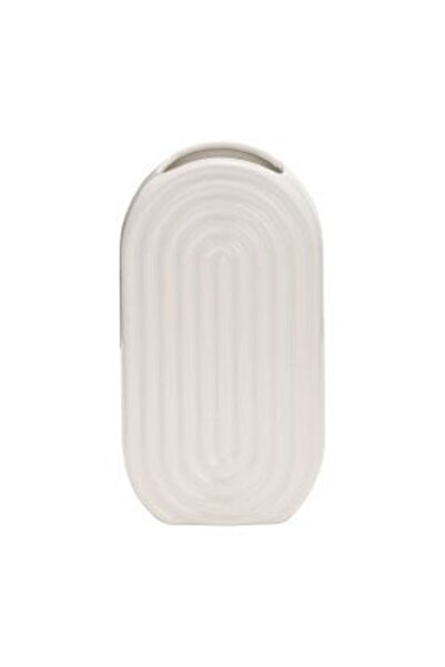 Sagebrook Home CER, 11" OVAL RIDGED VASE, WHITE