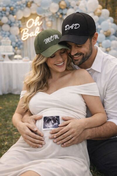 sf collection MOM & DAD Baskılı Siyah-Yeşil 2’li Çift Kombin Şapka