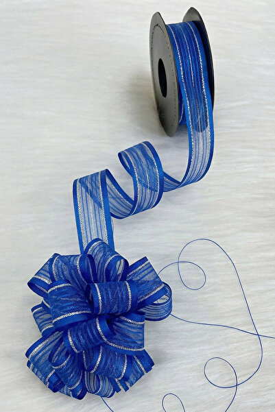 ZEYMERADE Pull-Out Chiffon Ribbon Saks Blue Silver Glitter 2.5cm 20Mt, Bride,...