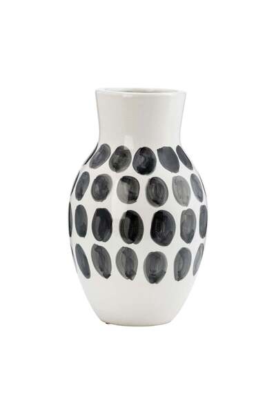 Sagebrook Home CER, 10"H BLK POLK-A-DOT FLOWER VASE, WHITE