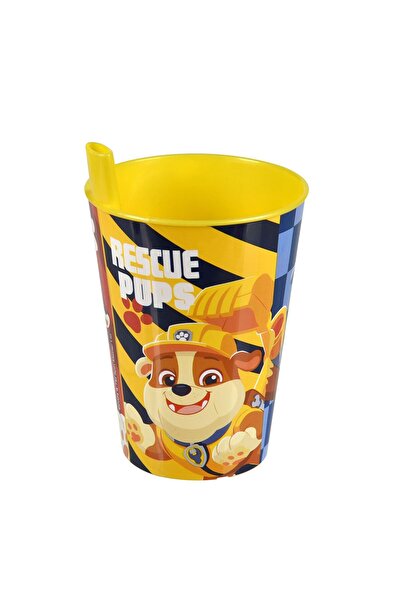 OEM Paw patrol patterned yellow integrated straw plastic cup 260ml