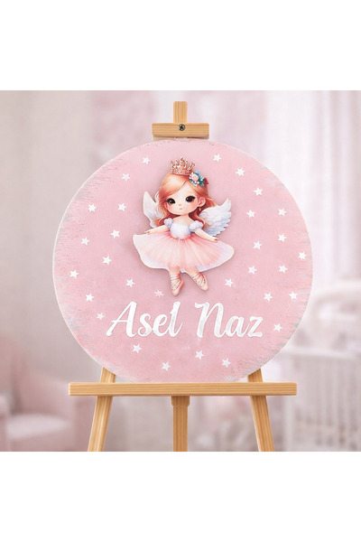 Güler Kaligrafi Kişiye Özel Melek Figürlü Bebek Kapı Süsü – Ahşap Yazı & Plek...