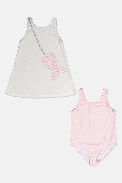 L&J Swim Club Kids Girl 2 Pieces Graphic Print One Piece Swimsuit And Top, Mu...