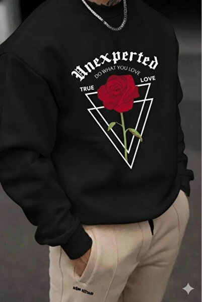 NO 601 Men's Black Unexpected Printed Crew Neck Sweatshirt