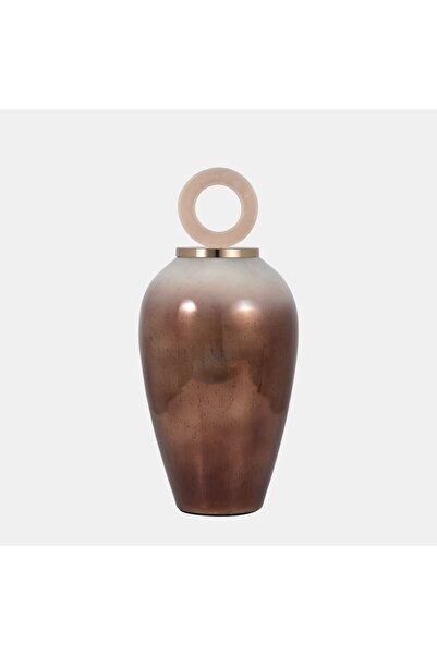 Sagebrook Home مزهرية زجاجية دائرية مقاس 28 بوصة، غطاء من الراتنج والنحاس