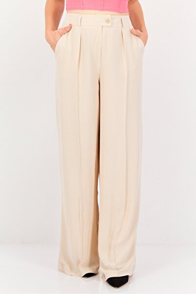 Ulyashova Women Regular Fit Textured Palazzo Pants, Beige