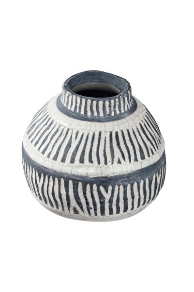 Roots Furniture مزهرية سيراميك قصيرة باللونين البني والأسود