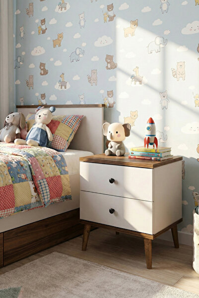 Monte Sehpa Luce Çekmeceli Çocuk Odası Komodin Beyaz Ceviz