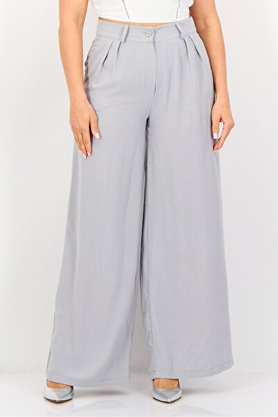 Ulyashova Women Regular Fit Plain Wide Leg Wide Leg Pants, Grey