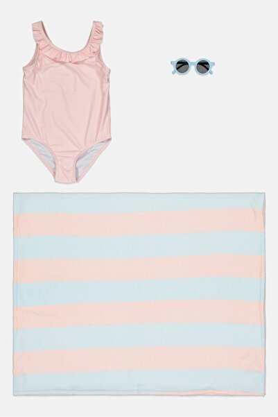 L&J Swim Club Kids Girl 3 Pcs Solid Swim Set, Multicolor