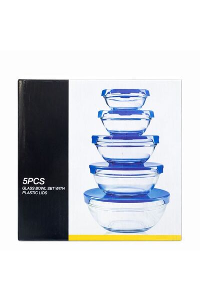 Kitchen Set of 5 glass bowls with plastic lids, food storage containers, cass...