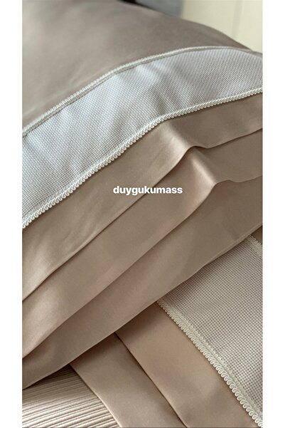 DUYGU KUMAŞ Etamin Bordür Detaylı Çift Kişilik Nevresim Seti (Akfil Kumaş Det...