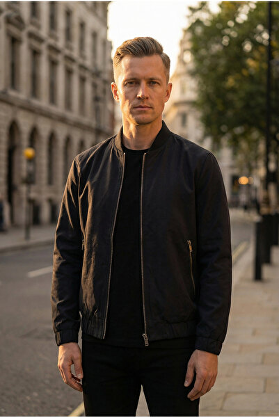 LTC Jeans Men's Regular Fit Technical Fabric Seasonal Black Pilot Coat