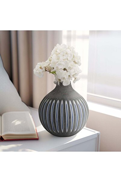 Sagebrook Home GLASS, 12" RIDGED VASE, BLUE/GRAY