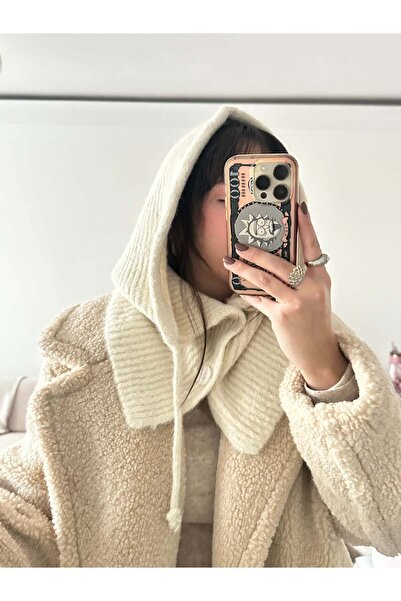 venti design studio Düğmeli Yün Kadın Balaklava - Ekru