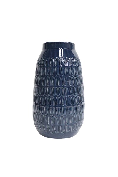 Sagebrook Home CER, 10"H CARVED VASE, NAVY BLUE