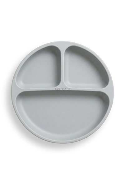 Bocioland Farfurie din silicon Grey, cu 3 compartimente si 4 ventuze de fixar...