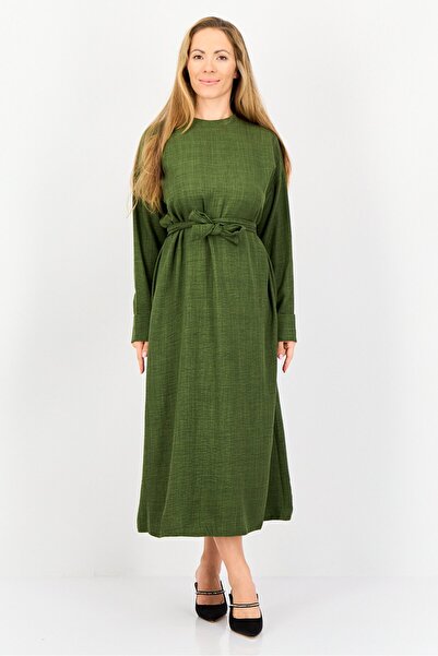 Ulyashova Women Chambray Tie Waist Maxi Dress, Green