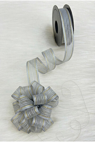 ZEYMERADE Шнурок з шифону, сірий, золотий, 2,5 см, 20 м, весілля, весільний п...