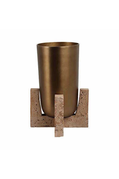 Sagebrook Home مزهرية فريدلي كبيرة مقاس 16 بوصة بقاعدة من حجر الترافرتين