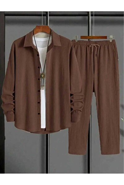 BRLKN Boyfriend Fit Seersucker Alaçatı Unisex Bürümcük Shirt Tracksuit Set