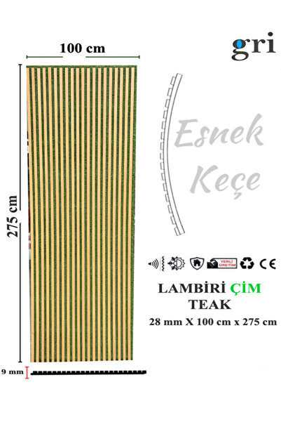GRİDEKOR DEKORATİF LAMBİRİ ÇİM - ÇİM DETAYLI AHŞAP AKUSTİK LAMBİRİ - 100X275