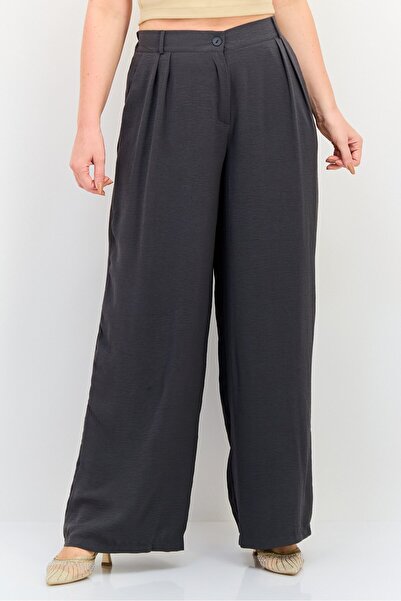 Ulyashova Women Regular Fit Plain Palazzo Pants, Dark Grey
