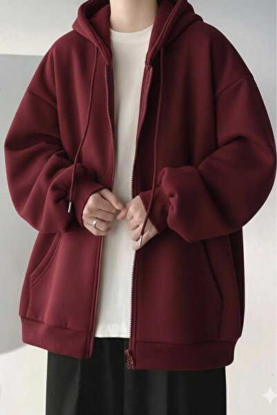 NO 601 Unisex Burgundy Full Zip Hooded Cardigan Jacket
