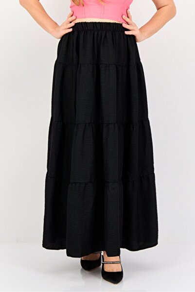 Ulyashova Women Solid Pleated Skirt, Black